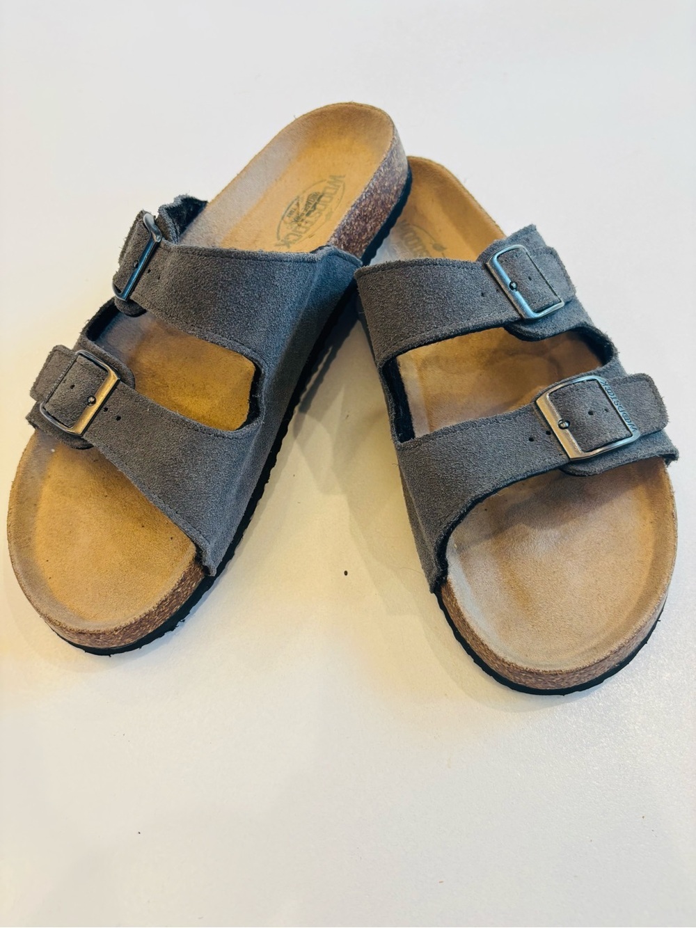 Woodstock Vintage Leather Suede Double-Buckle Slide Sandals - Gray Men’s size 9